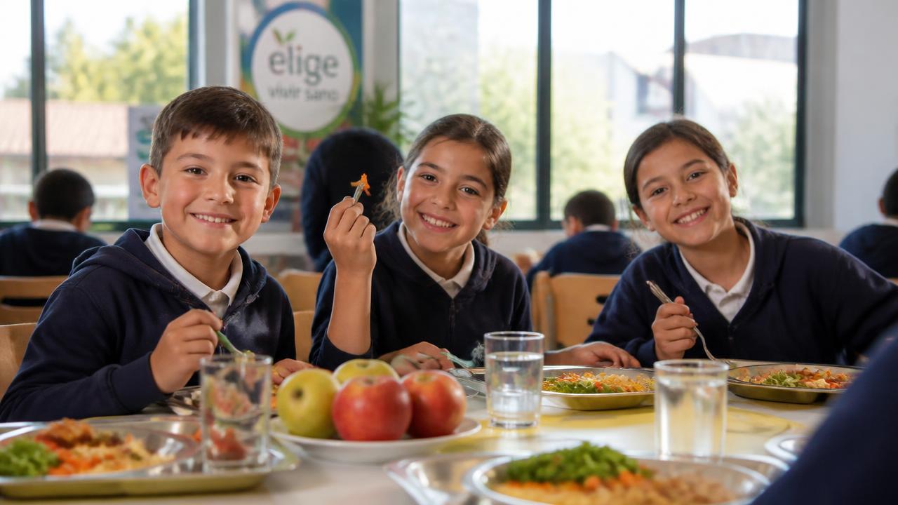 Niños disfrutando de un almuerzo saludable en el colegio